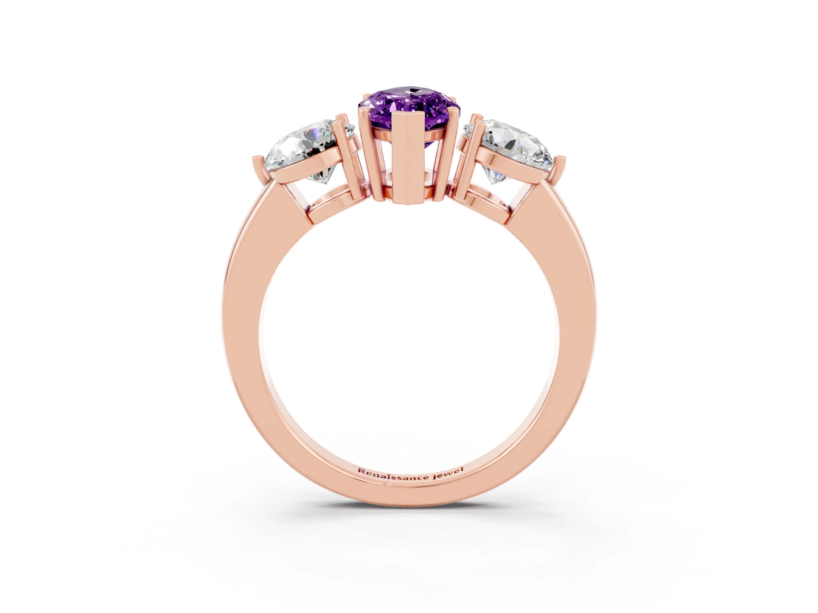 Rose gold Marquise Cut Amethyst Three-Stone Ring with Prong Setting and Classic Band_3