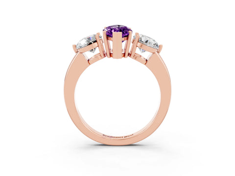 Rose gold Marquise Cut Amethyst Three-Stone Ring with Prong Setting and Classic Band_3