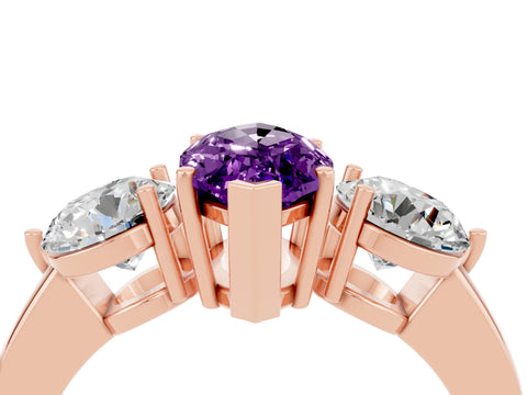 Rose gold Marquise Cut Amethyst Three-Stone Ring with Prong Setting and Classic Band_4