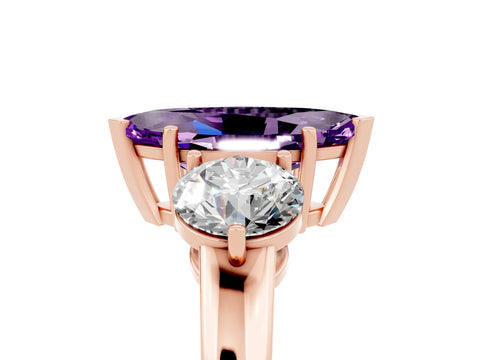 Rose gold Marquise Cut Amethyst Three-Stone Ring with Prong Setting and Classic Band_5