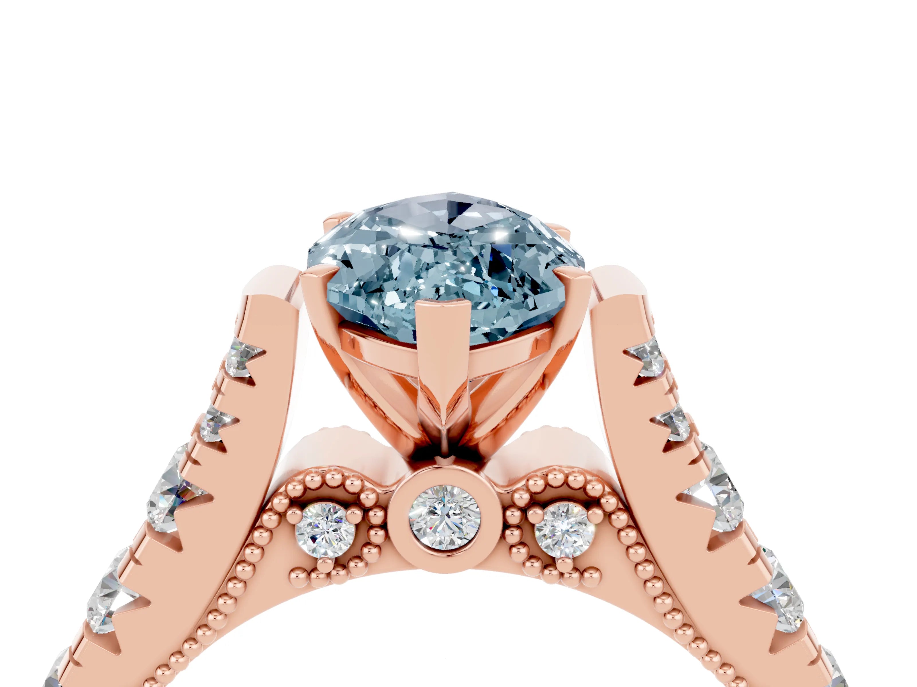Rose gold Marquise Cut Aquamarine Classic Solitaire Ring with Pavé Band and Four-Prong Setting_4