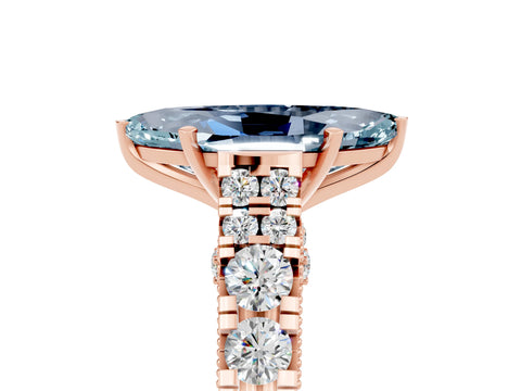Rose gold Marquise Cut Aquamarine Classic Solitaire Ring with Pavé Band and Four-Prong Setting_5