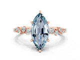 Rose gold Marquise Cut Aquamarine Cluster Side Stone Solitaire Ring with Prong Setting_24