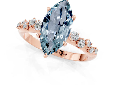 Rose gold Marquise Cut Aquamarine Cluster Side Stone Solitaire Ring with Prong Setting_25