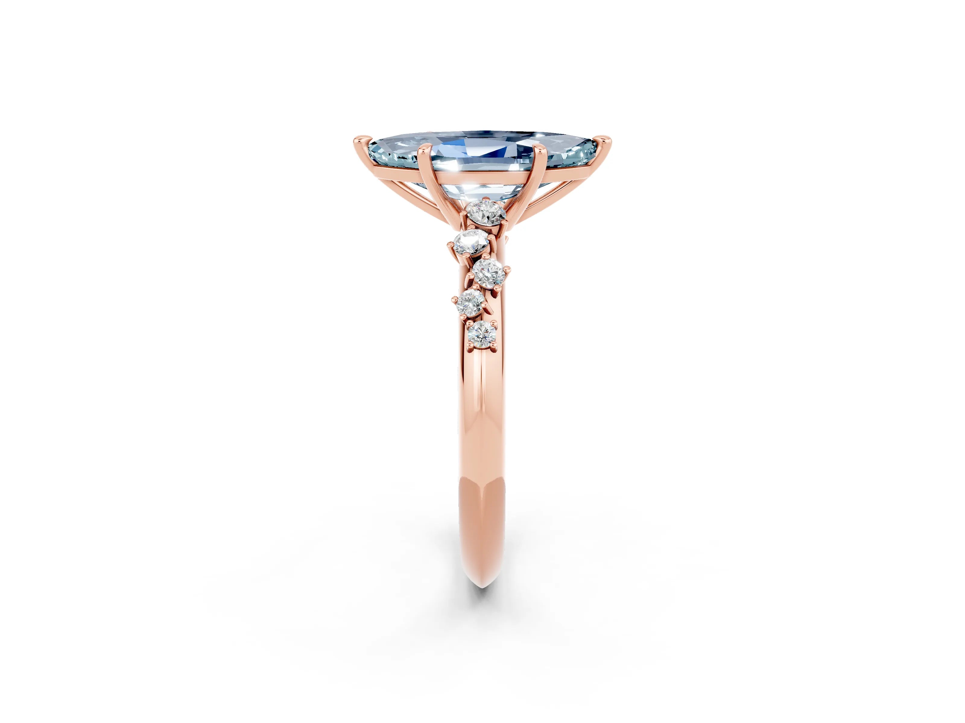 Rose gold Marquise Cut Aquamarine Cluster Side Stone Solitaire Ring with Prong Setting_26