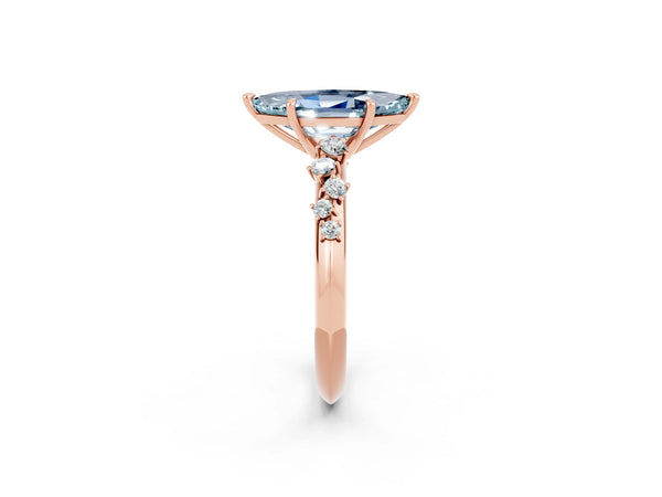 Rose gold Marquise Cut Aquamarine Cluster Side Stone Solitaire Ring with Prong Setting