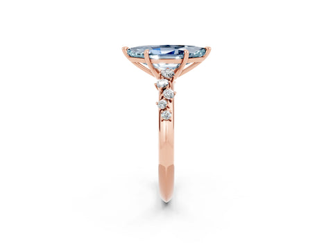 Rose gold Marquise Cut Aquamarine Cluster Side Stone Solitaire Ring with Prong Setting_26