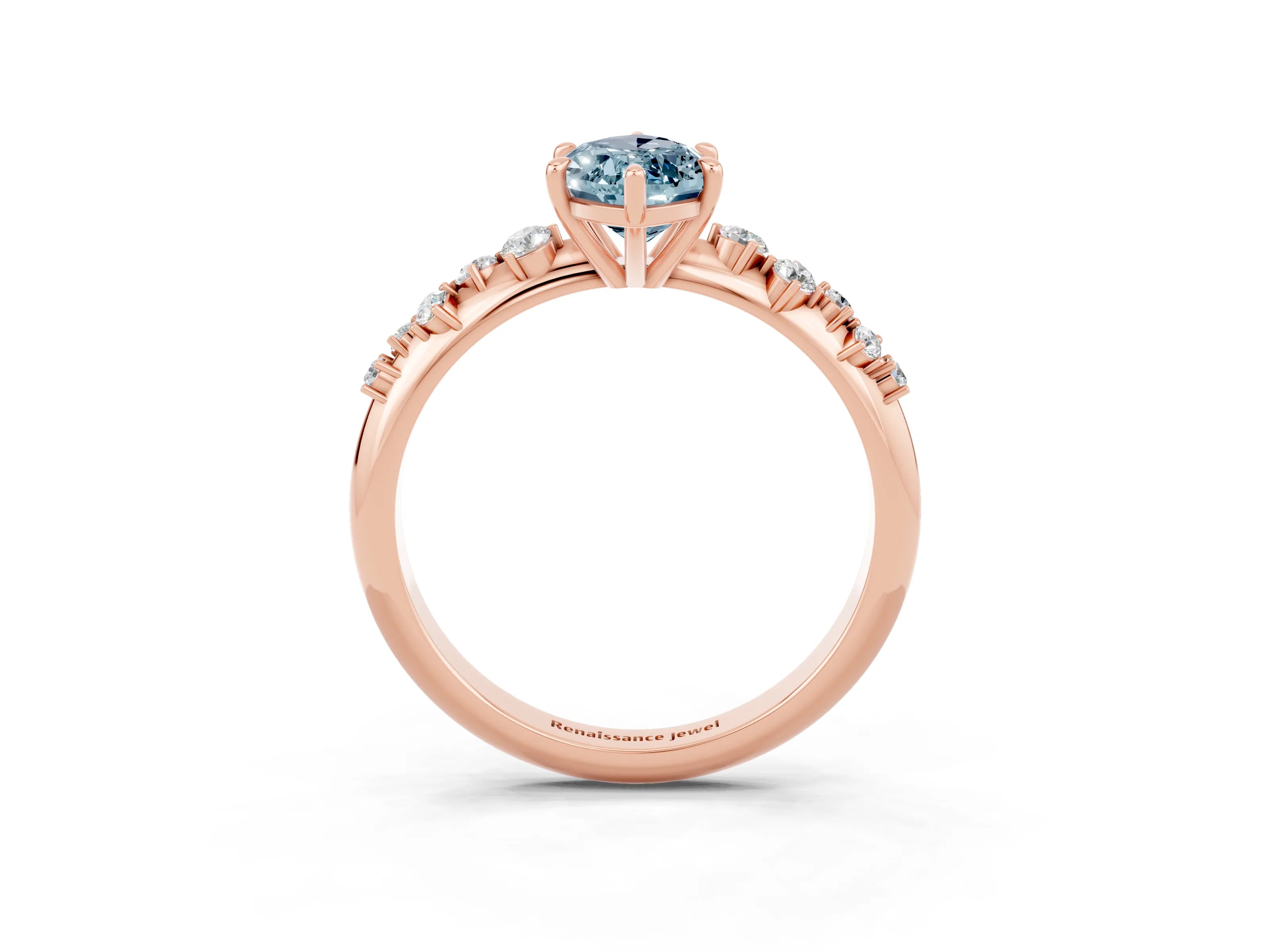 Rose gold Marquise Cut Aquamarine Cluster Side Stone Solitaire Ring with Prong Setting_27