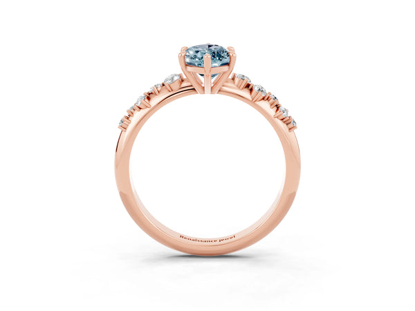 Rose gold Marquise Cut Aquamarine Cluster Side Stone Solitaire Ring with Prong Setting