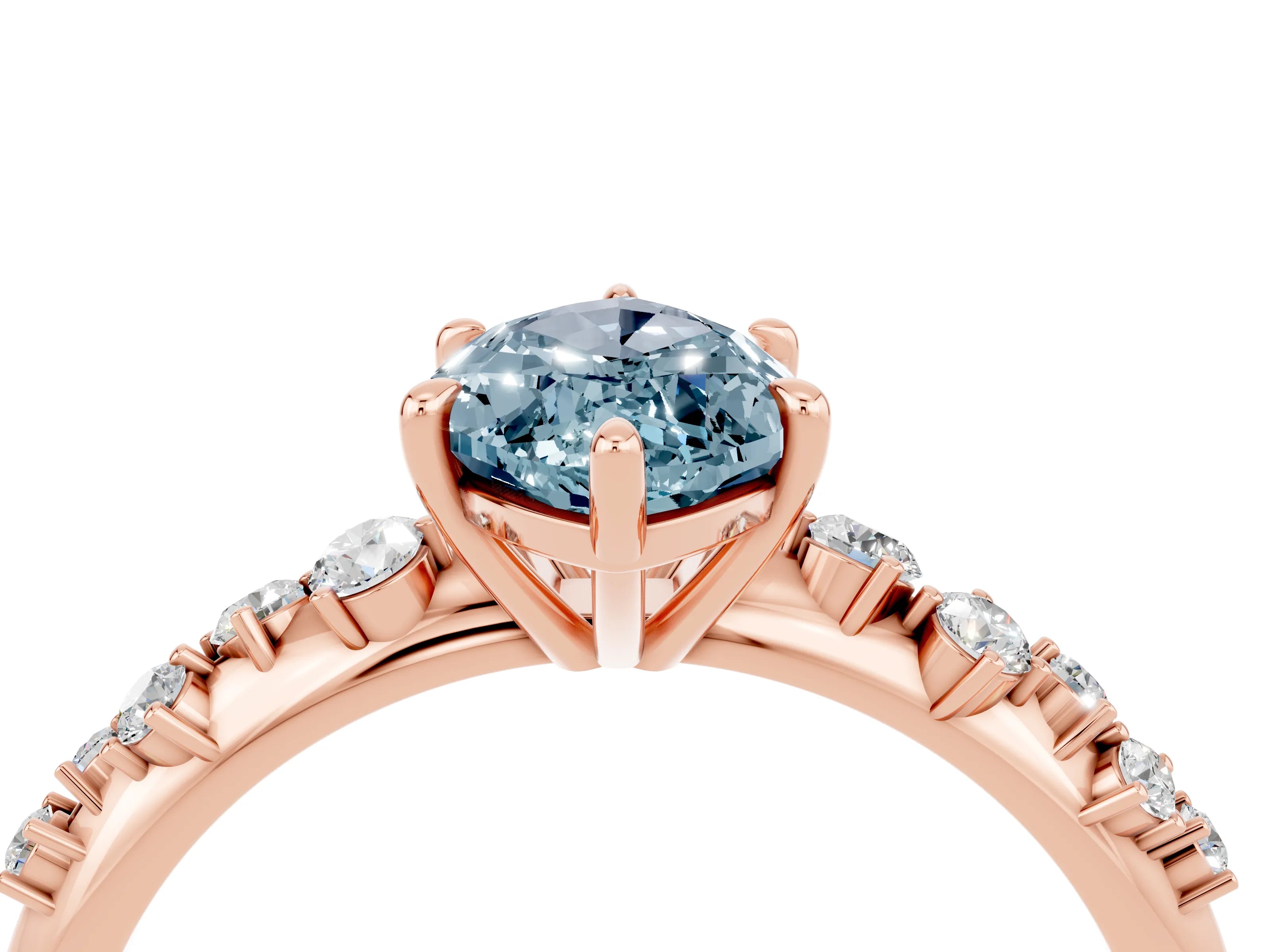 Rose gold Marquise Cut Aquamarine Cluster Side Stone Solitaire Ring with Prong Setting_28