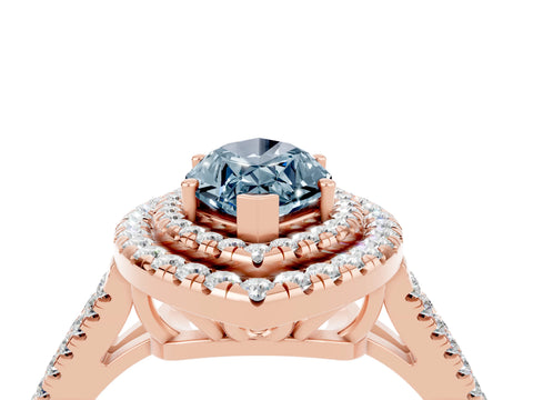 Rose gold Marquise Cut Aquamarine Double Halo Ring with Pavé Band and Prong Setting_16