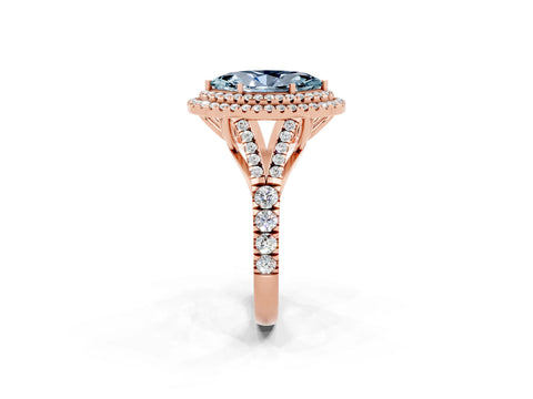 Rose gold Marquise Cut Aquamarine Double Halo Ring with Split Shank and Prong Setting_14