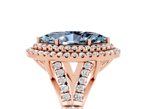 Rose gold Marquise Cut Aquamarine Double Halo Ring with Split Shank and Prong Setting_17