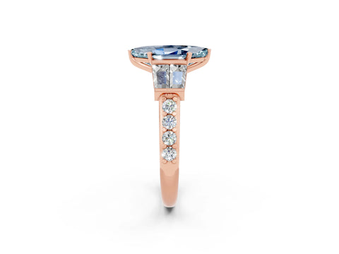 Rose gold Marquise Cut Aquamarine Engagement Ring with Baguette Side Stones and Channel Set Band_2