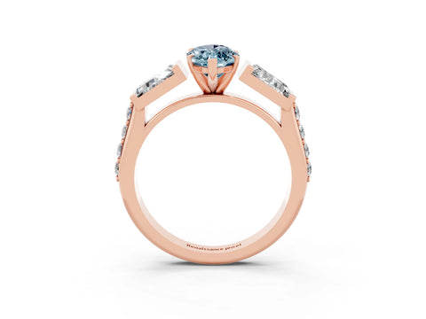 Rose gold Marquise Cut Aquamarine Engagement Ring with Baguette Side Stones and Channel Set Band_3