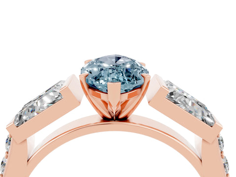 Rose gold Marquise Cut Aquamarine Engagement Ring with Baguette Side Stones and Channel Set Band_4