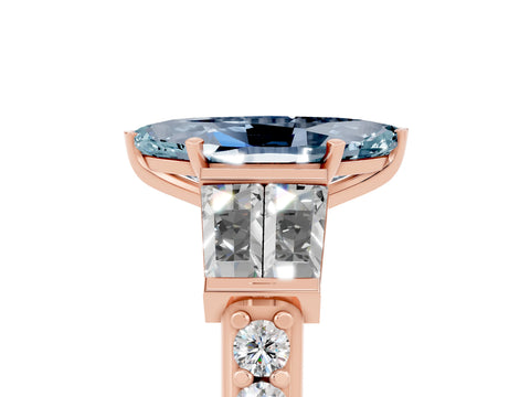 Rose gold Marquise Cut Aquamarine Engagement Ring with Baguette Side Stones and Channel Set Band_5