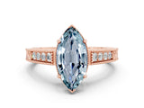 Rose gold Marquise Cut Aquamarine Engagement Ring with Milgrain Channel Set Band and Prong Setting
