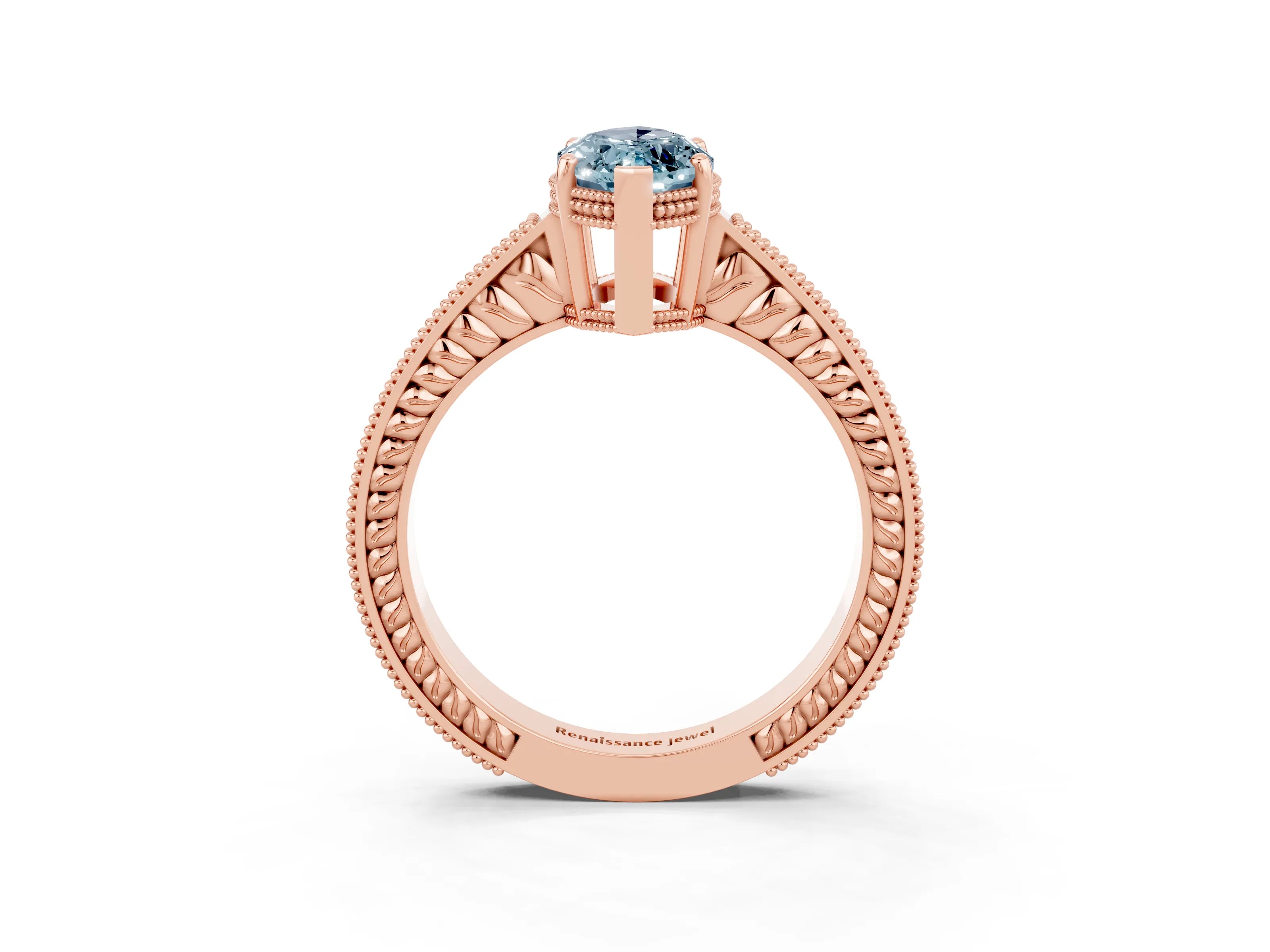 Rose gold Marquise Cut Aquamarine Engagement Ring with Milgrain Channel Set Band and Prong Setting_3