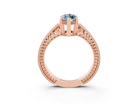 Rose gold Marquise Cut Aquamarine Engagement Ring with Milgrain Channel Set Band and Prong Setting_3