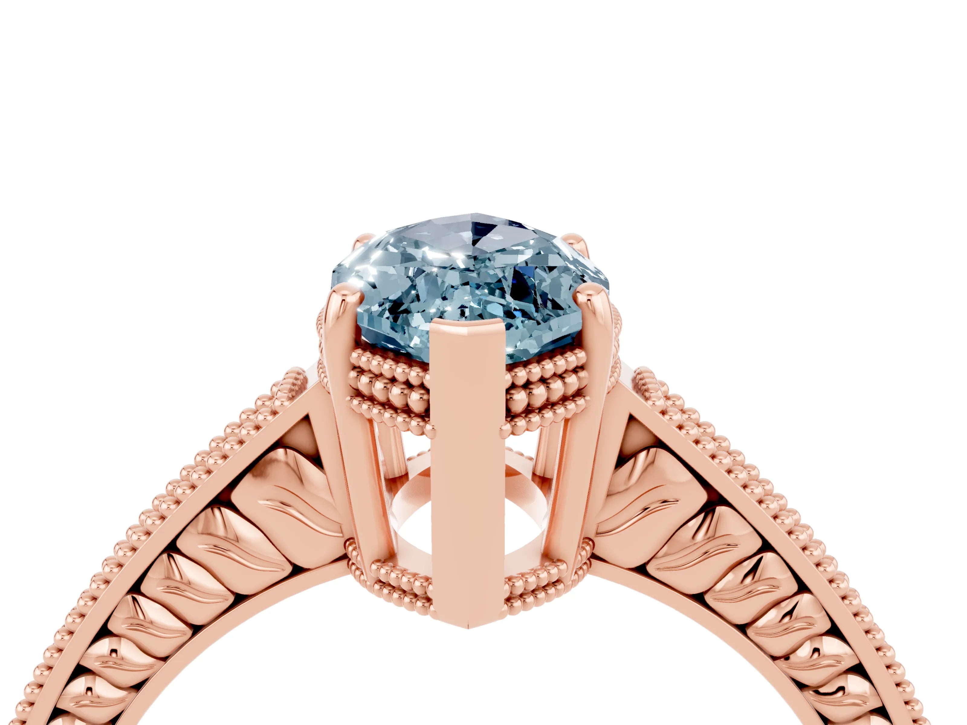 Rose gold Marquise Cut Aquamarine Engagement Ring with Milgrain Channel Set Band and Prong Setting_4