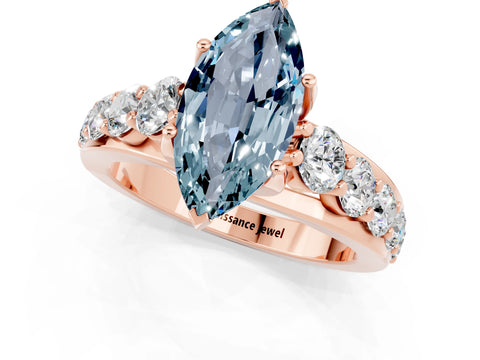 Rose gold Marquise Cut Aquamarine Engagement Ring with Pavé Band and Four-Prong Setting_1