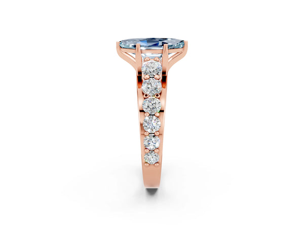 Rose gold Marquise Cut Aquamarine Engagement Ring with Pavé Band and Four-Prong Setting