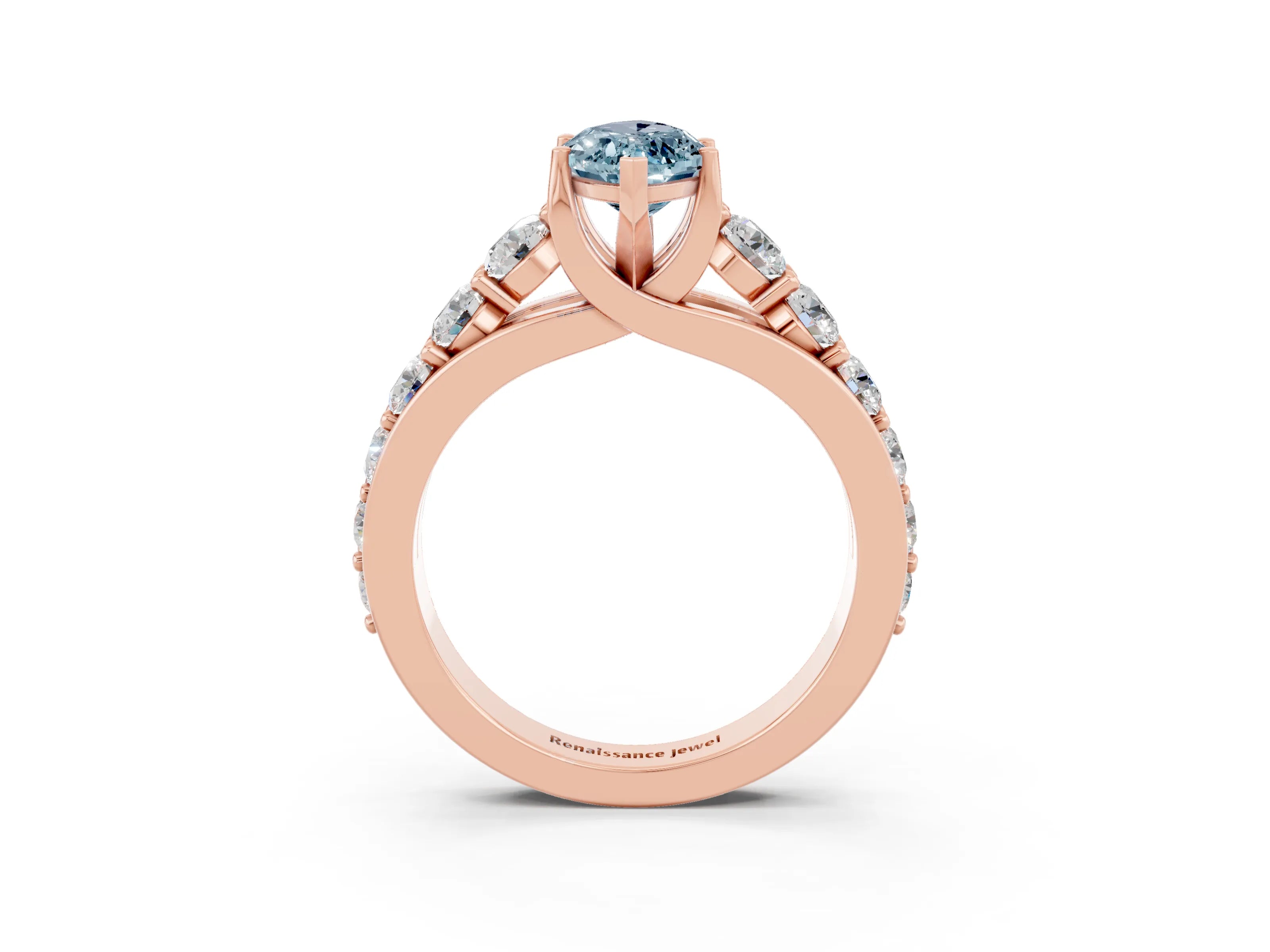 Rose gold Marquise Cut Aquamarine Engagement Ring with Pavé Band and Four-Prong Setting_3