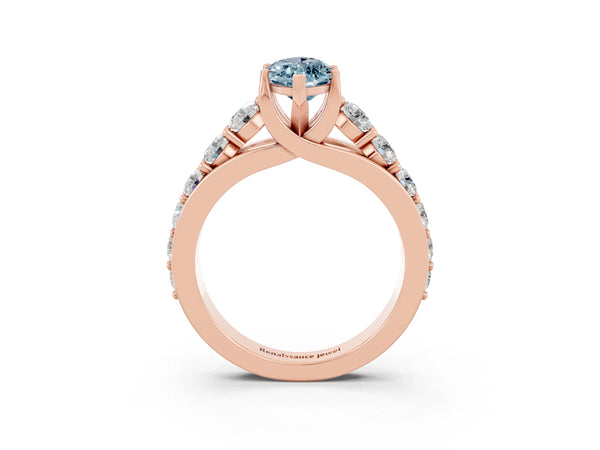Rose gold Marquise Cut Aquamarine Engagement Ring with Pavé Band and Four-Prong Setting