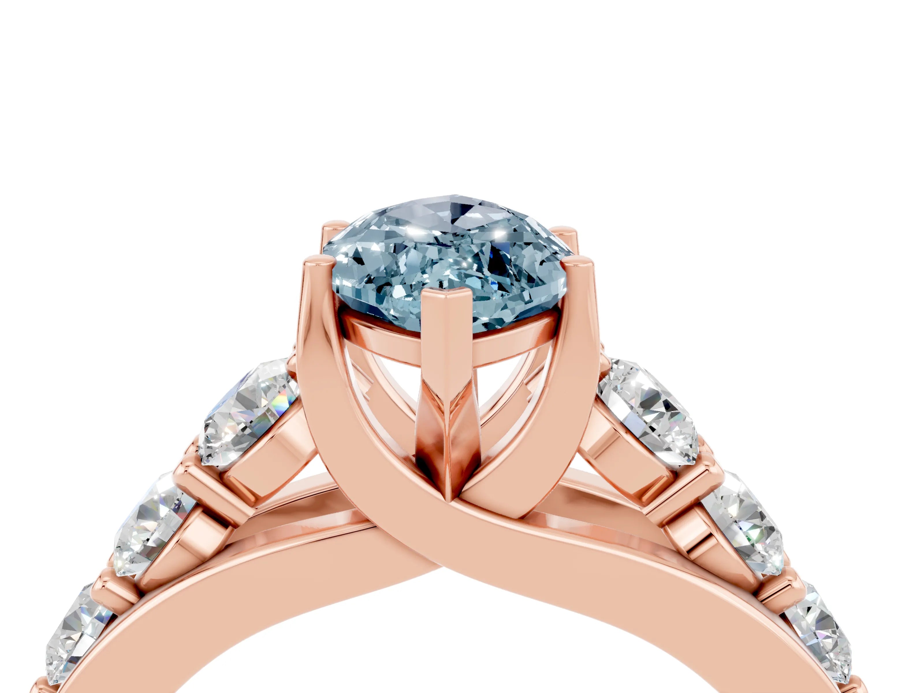 Rose gold Marquise Cut Aquamarine Engagement Ring with Pavé Band and Four-Prong Setting_4
