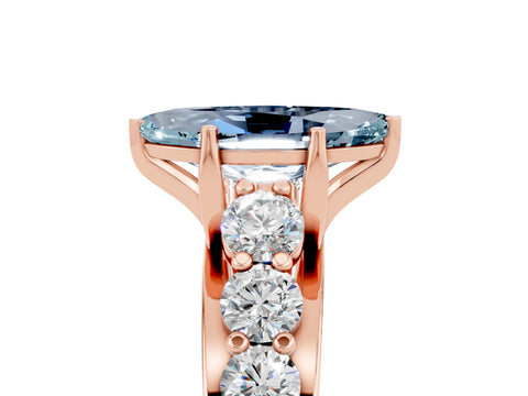 Rose gold Marquise Cut Aquamarine Engagement Ring with Pavé Band and Four-Prong Setting_5