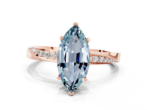 Rose gold Marquise Cut Aquamarine Engagement Ring with Side Stone Accents and Four-Prong Setting_27