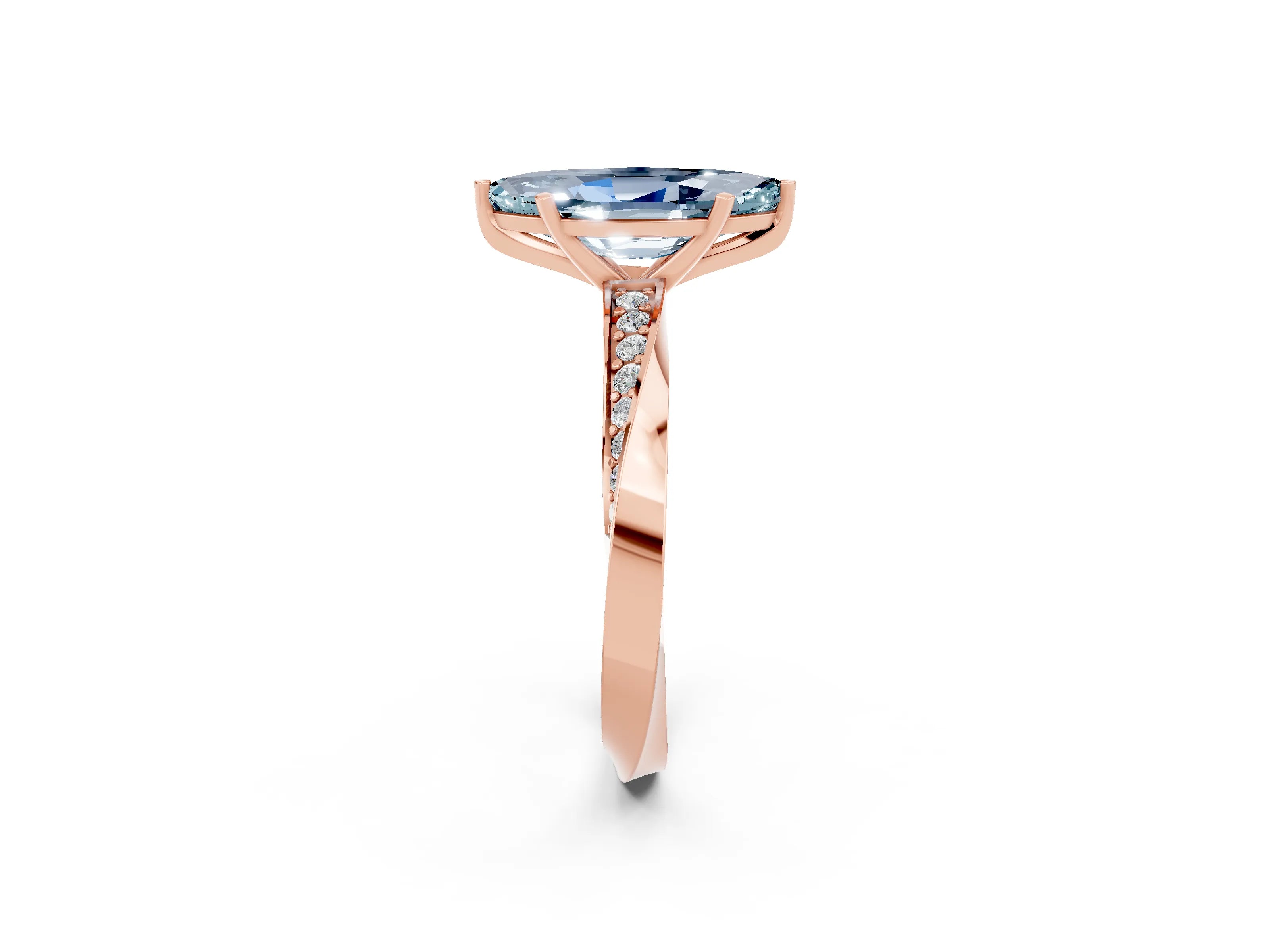Rose gold Marquise Cut Aquamarine Engagement Ring with Side Stone Accents and Four-Prong Setting_29
