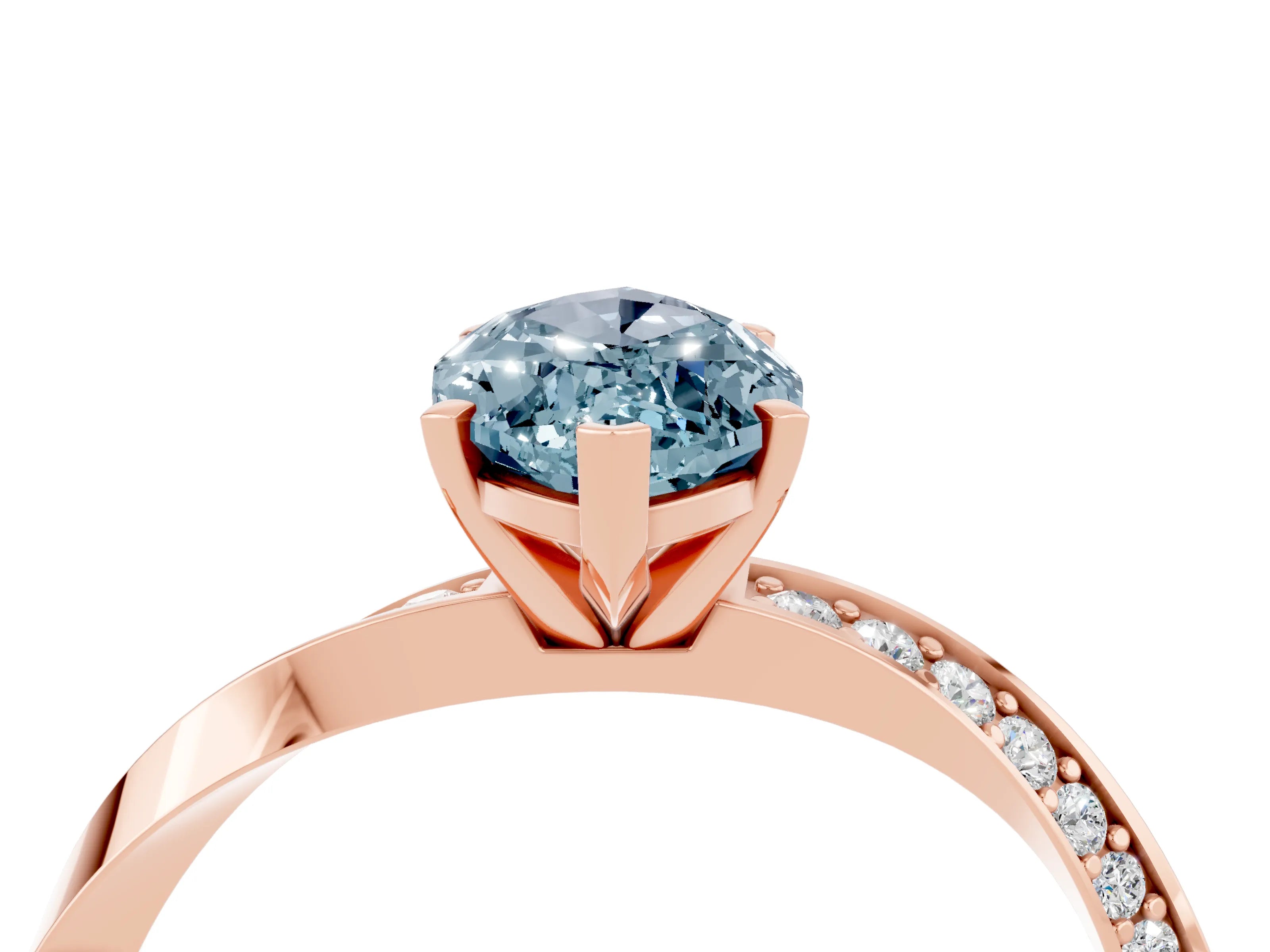 Rose gold Marquise Cut Aquamarine Engagement Ring with Side Stone Accents and Four-Prong Setting_31