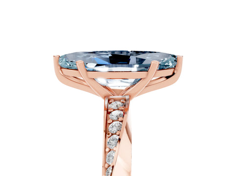 Rose gold Marquise Cut Aquamarine Engagement Ring with Side Stone Accents and Four-Prong Setting_32