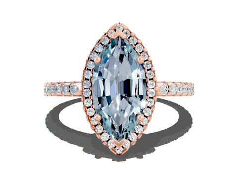 Rose gold Marquise Cut Aquamarine Halo Engagement Ring with Pavé Band and Prong Setting_12