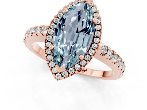 Rose gold Marquise Cut Aquamarine Halo Engagement Ring with Pavé Band and Prong Setting_13