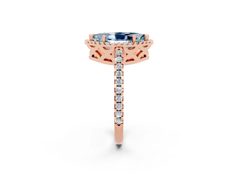 Rose gold Marquise Cut Aquamarine Halo Engagement Ring with Pavé Band and Prong Setting_14
