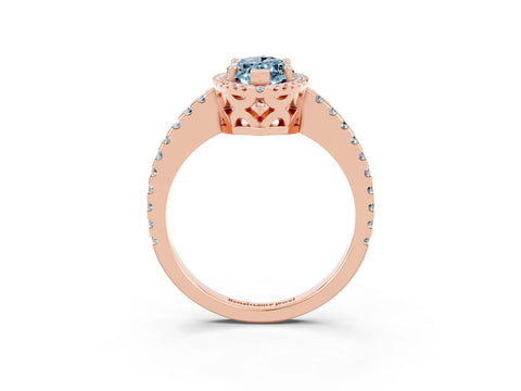 Rose gold Marquise Cut Aquamarine Halo Engagement Ring with Pavé Band and Prong Setting_15