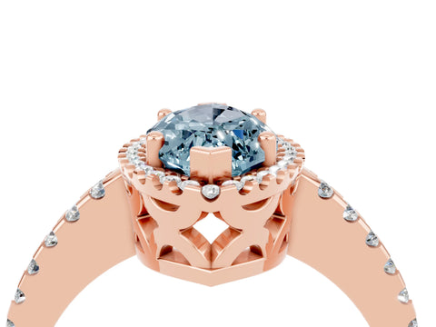 Rose gold Marquise Cut Aquamarine Halo Engagement Ring with Pavé Band and Prong Setting_16