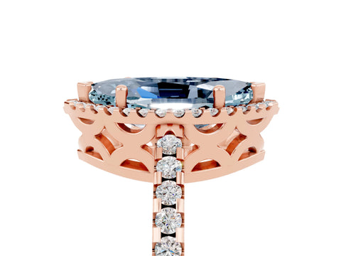 Rose gold Marquise Cut Aquamarine Halo Engagement Ring with Pavé Band and Prong Setting_17
