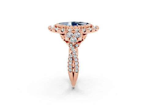 Rose gold Marquise Cut Aquamarine Halo Ring with Pavé Band and Four-Prong Setting_14
