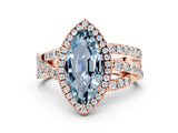 Rose gold Marquise Cut Aquamarine Halo Ring with Round Split Shank and Prong Setting_61
