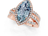 Rose gold Marquise Cut Aquamarine Halo Ring with Round Split Shank and Prong Setting_62