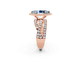 Rose gold Marquise Cut Aquamarine Halo Ring with Round Split Shank and Prong Setting_63