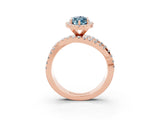 Rose gold Marquise Cut Aquamarine Halo Ring with Round Split Shank and Prong Setting_64