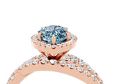 Rose gold Marquise Cut Aquamarine Halo Ring with Round Split Shank and Prong Setting_65