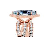 Rose gold Marquise Cut Aquamarine Halo Ring with Round Split Shank and Prong Setting_66