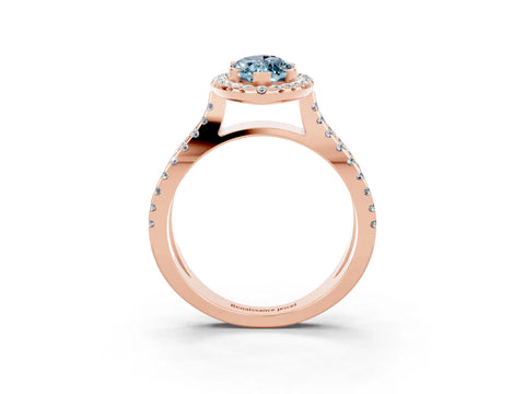 Rose gold Marquise Cut Aquamarine Halo Ring with Split Shank Pavé Band and Prong Setting_3