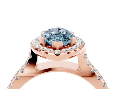 Rose gold Marquise Cut Aquamarine Halo Ring with Split Shank Pavé Band and Prong Setting_4